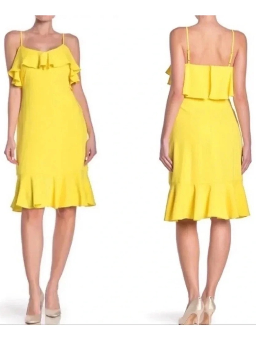 Trina Turk Yellow Ruffle Midi Dress